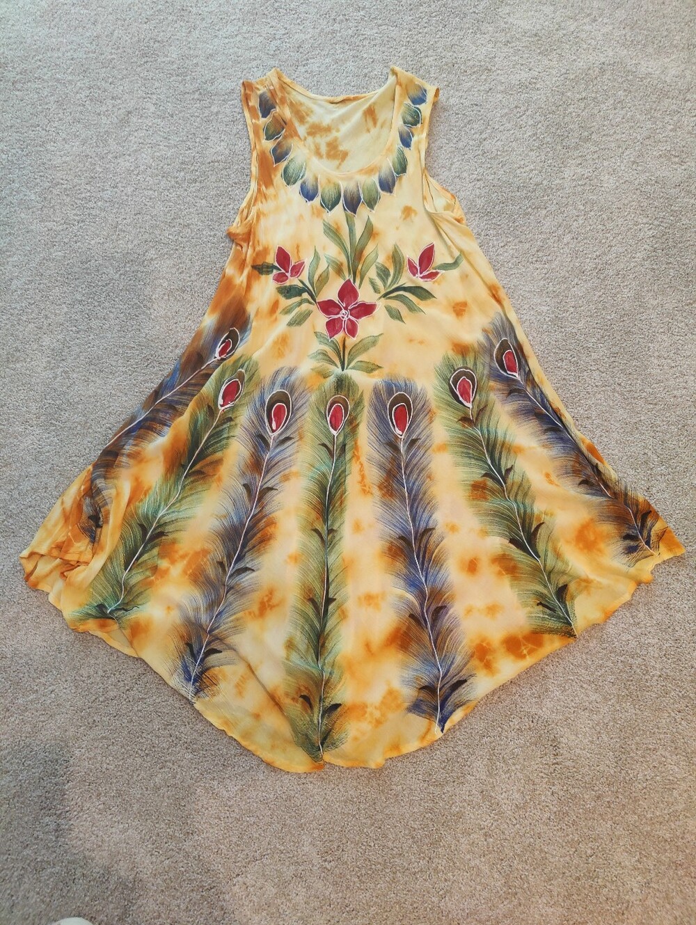 Stunning Boho Style Floral & Peacock Umbrella Sundress - Picture 1 of 5